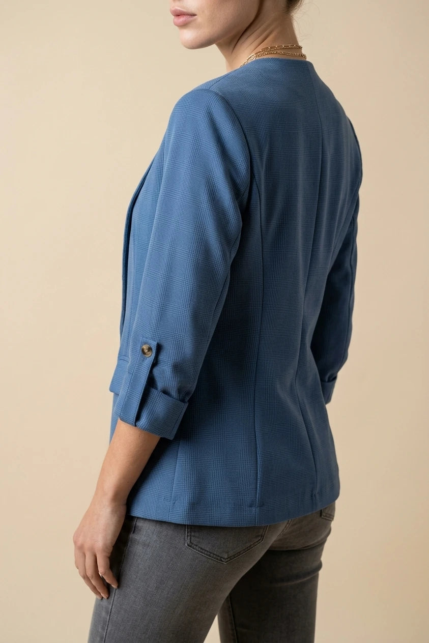 Fitted Open Front Blazer with Roll-Up Sleeves — variant_front