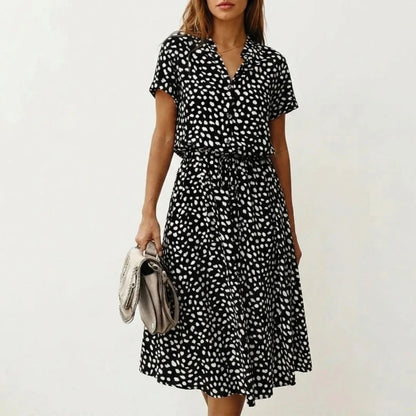 Women's Midi Dress with Button Front and Drawstring Waist — variant_front