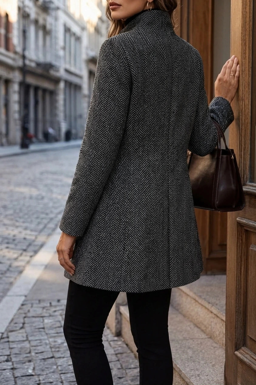 Polished Open Front Wool Coat with Herringbone Texture — variant_front