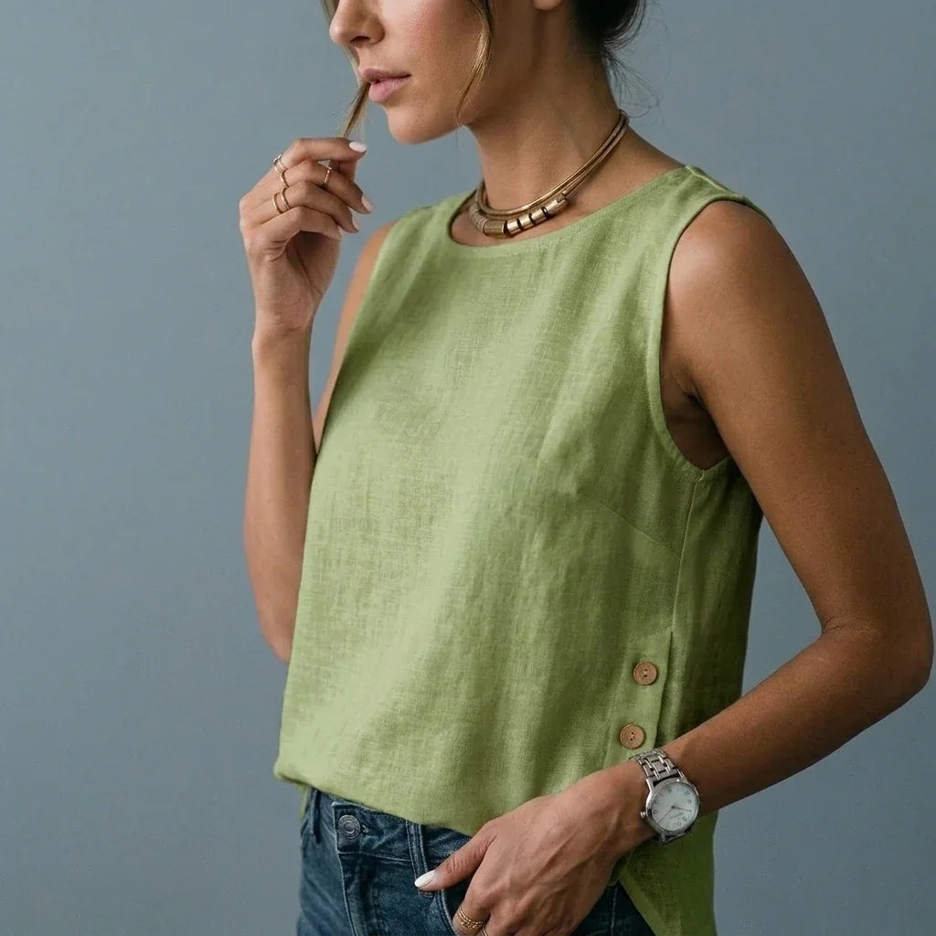 Casual Linen Tank Top with Button Side Detail — variant_front