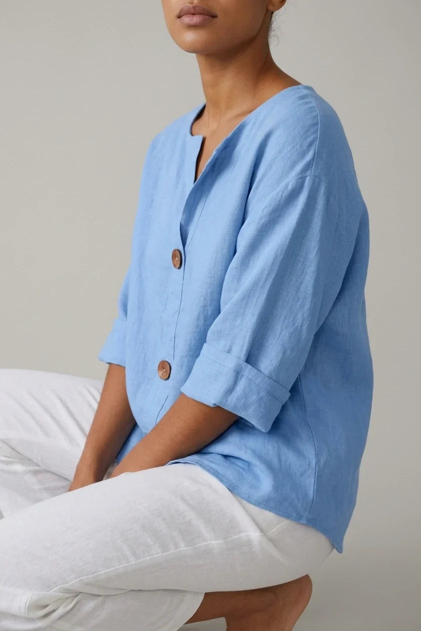 Polyester Relaxed Fit Blouse Button Front Tunic — variant_front