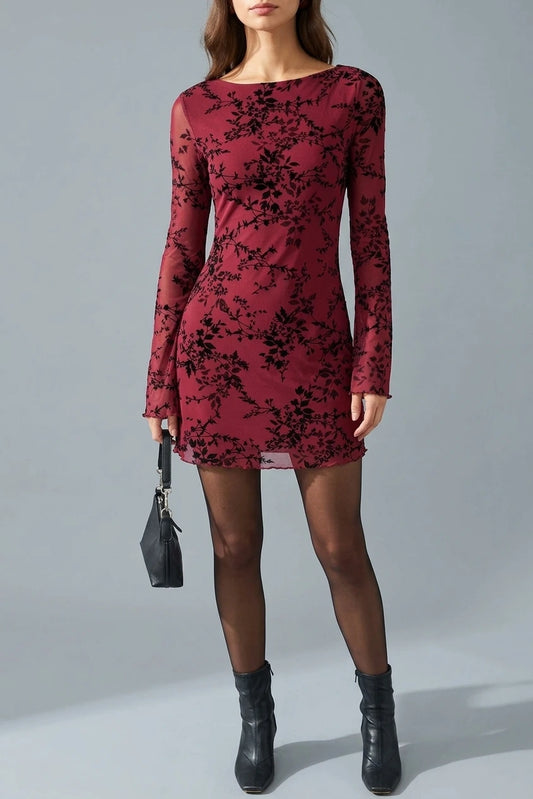 Red Floral Mesh Mini Dress — variant_front