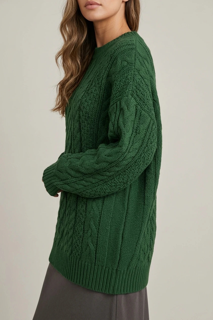 Cosy Oversized Cable Knit Sweater Dress with Puff Sleeves — variant_front