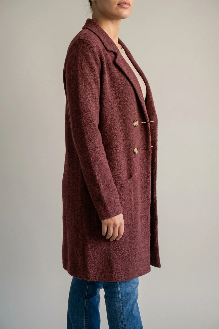 Relaxed Knit Coat with Gold Buttons and Front Pockets — variant_front
