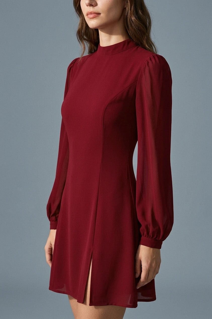 Red Mock Neck See-Through Mini Dress — variant_front