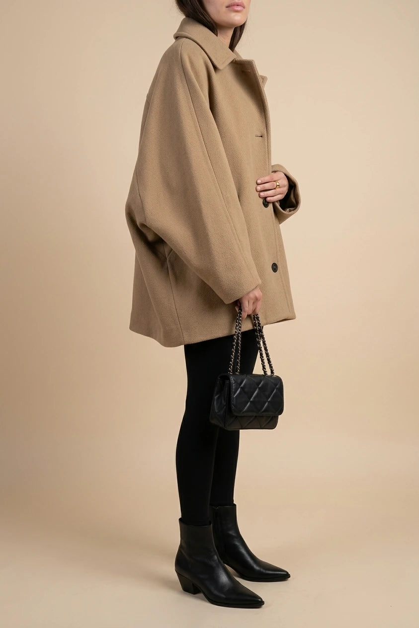 Women's Oversized Coat Button-Up Long Sleeve Relaxed Fit — variant_front