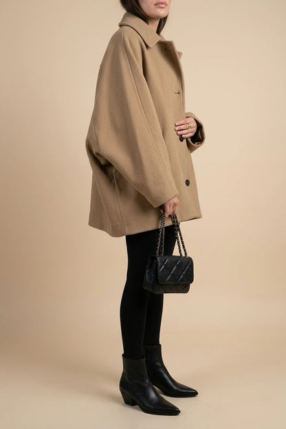 Women's Oversized Coat Button-Up Long Sleeve Relaxed Fit — variant_front