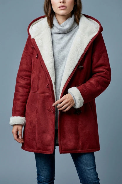 Women's Hooded Toggle Coat Sherpa Lined Mid-Thigh Length — variant_front