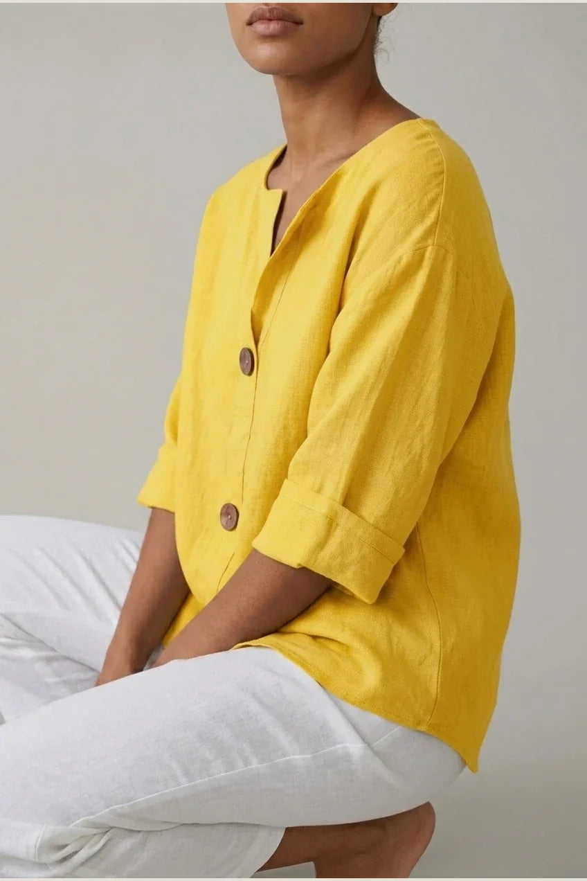 Polyester Relaxed Fit Blouse Button Front Tunic — variant_front