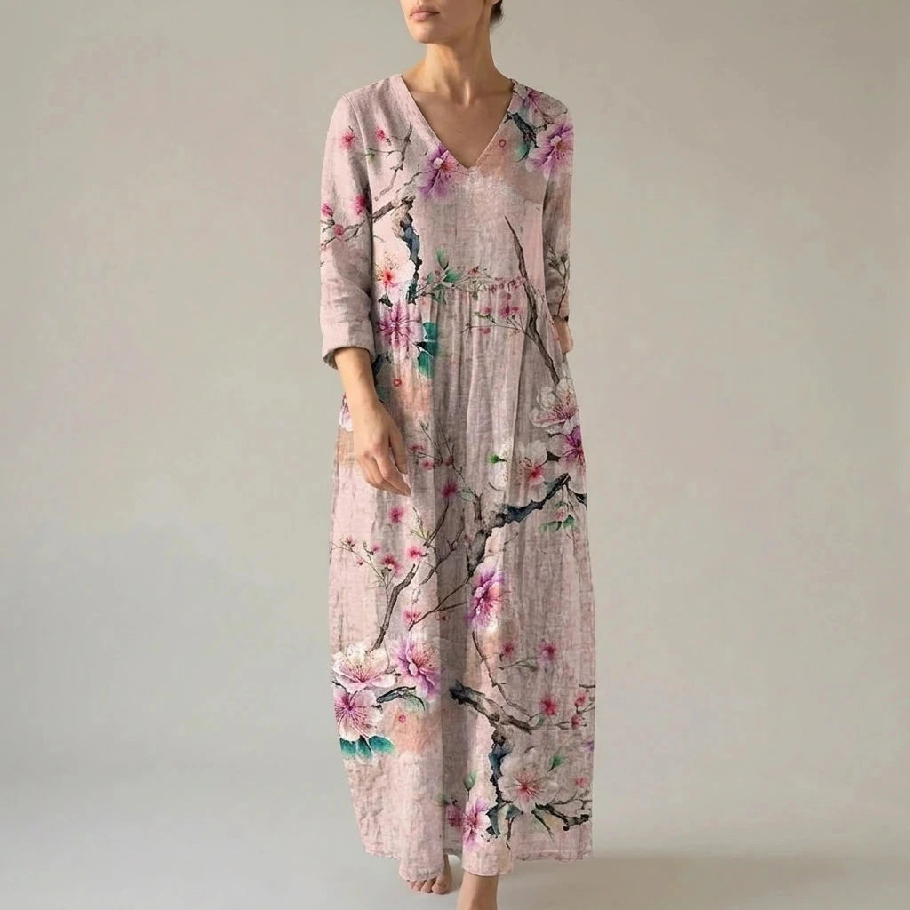 Floral V-Neck Lightweight Day Maxi Dress
