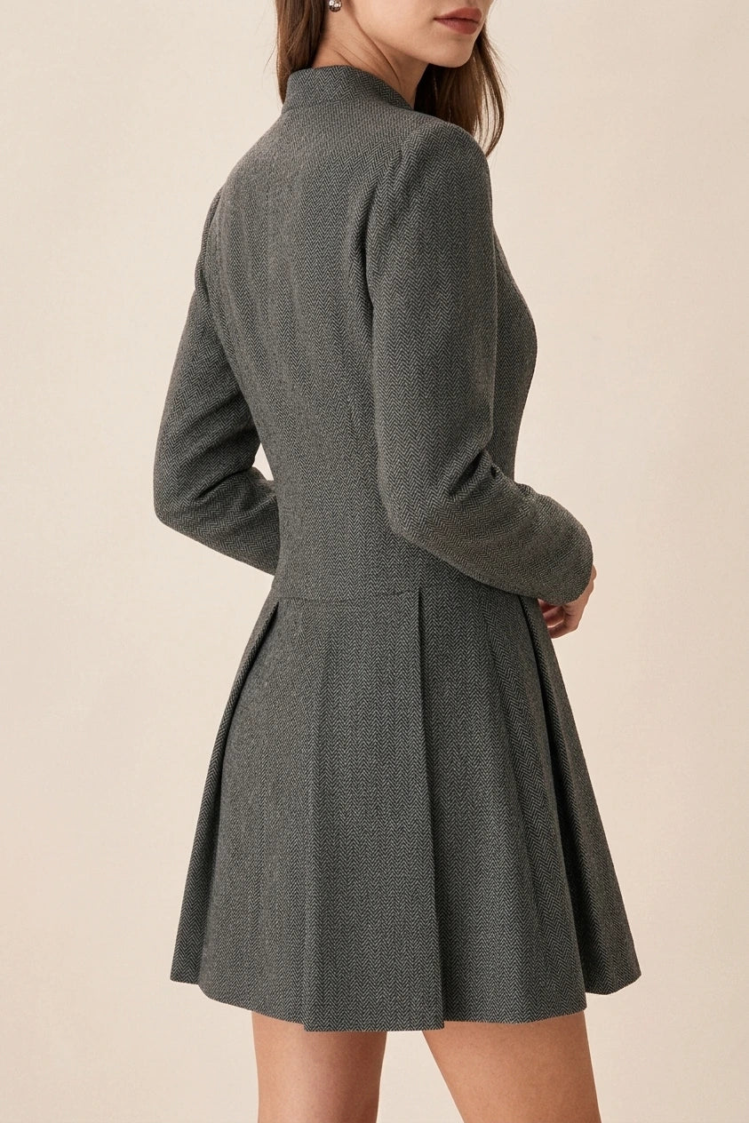 Grey Button Pleated Mini Dress — variant_front