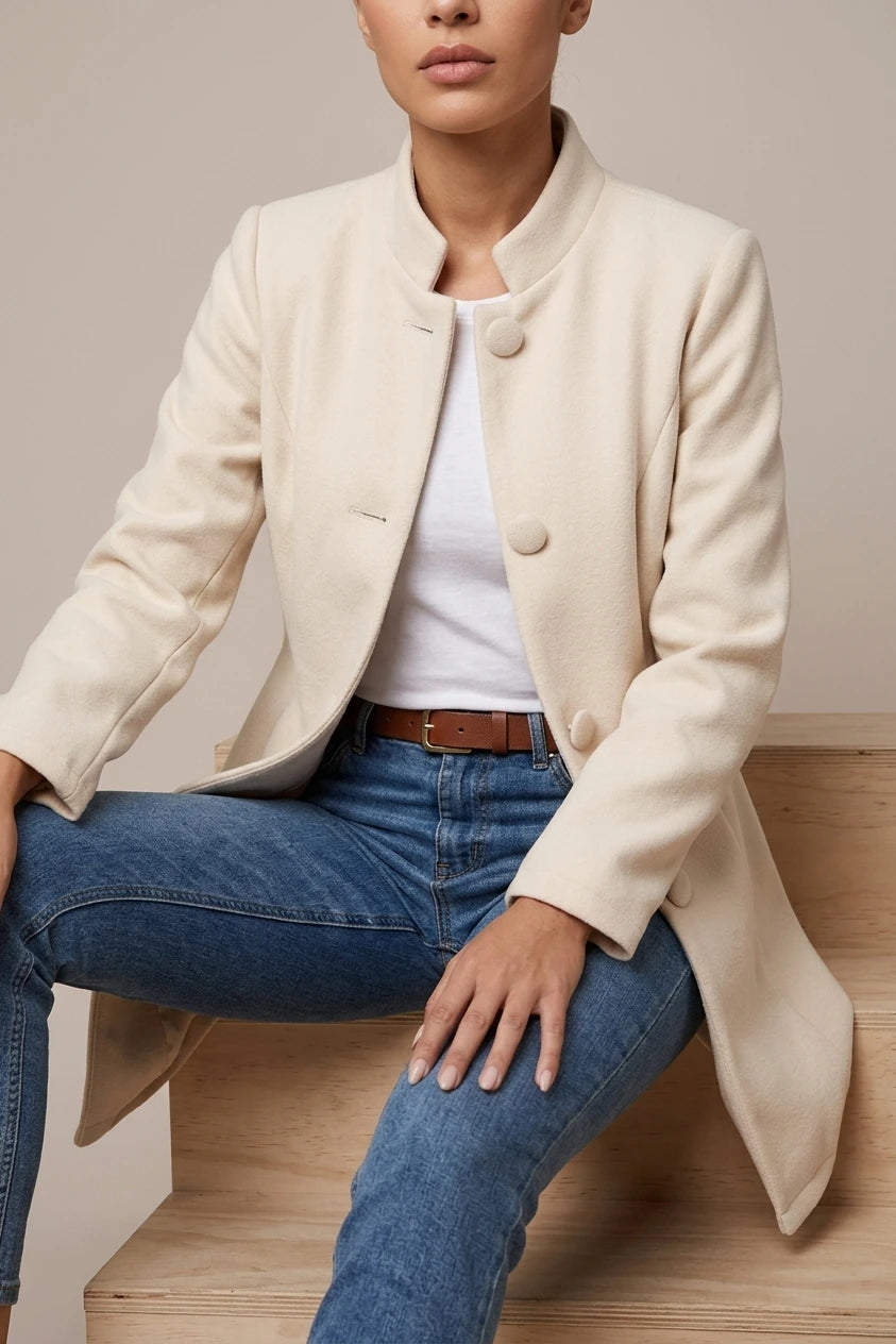 Women's Stand-Collar Tailored Coat with Button Front — variant_front