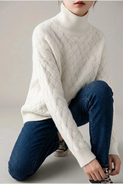 Cozy Oversized Turtleneck Sweater Cable Knit Chunky Jumper Relaxed Long Sleeve