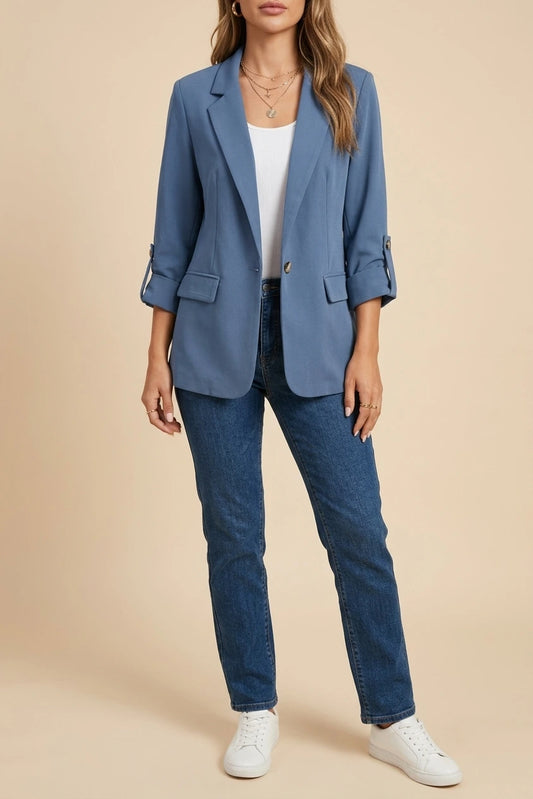 Fitted Open Front Blazer with Roll-Up Sleeves — variant_front