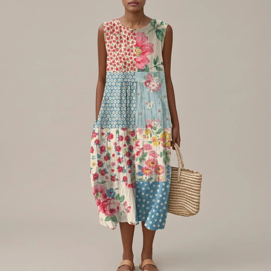 Loose Fit Dress With Lightweight Fabric Sleeveless Midi