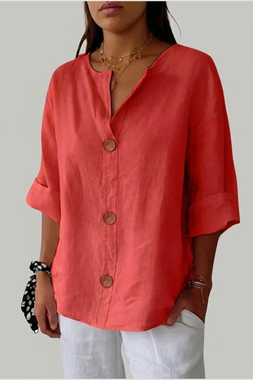 Polyester Relaxed Fit Blouse Button Front Tunic — variant_front