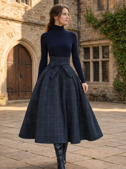Elena | Knit Top and Plaid Maxi Skirt Set