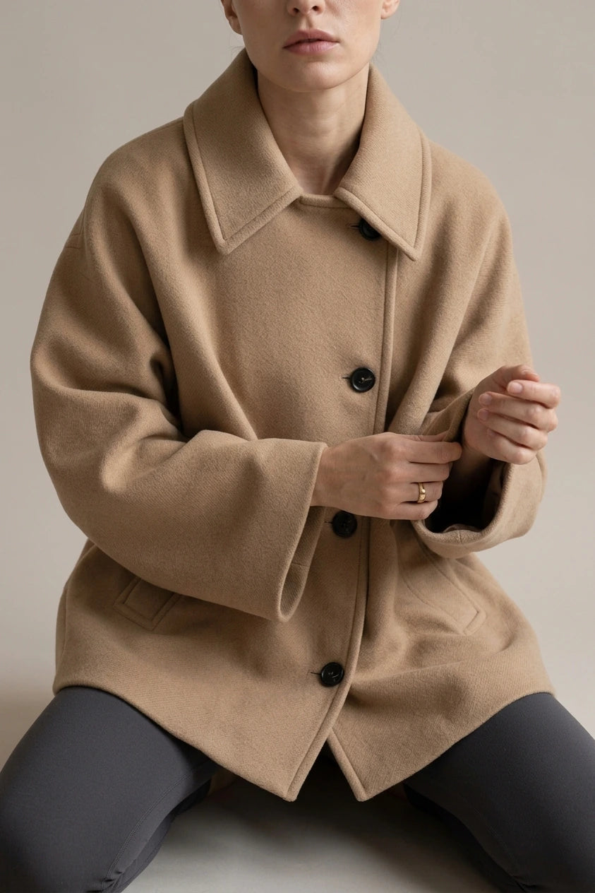 Women's Oversized Button-Front Coat with Collar — variant_front