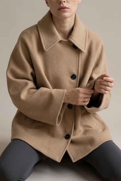 Women's Oversized Button-Front Coat with Collar — variant_front