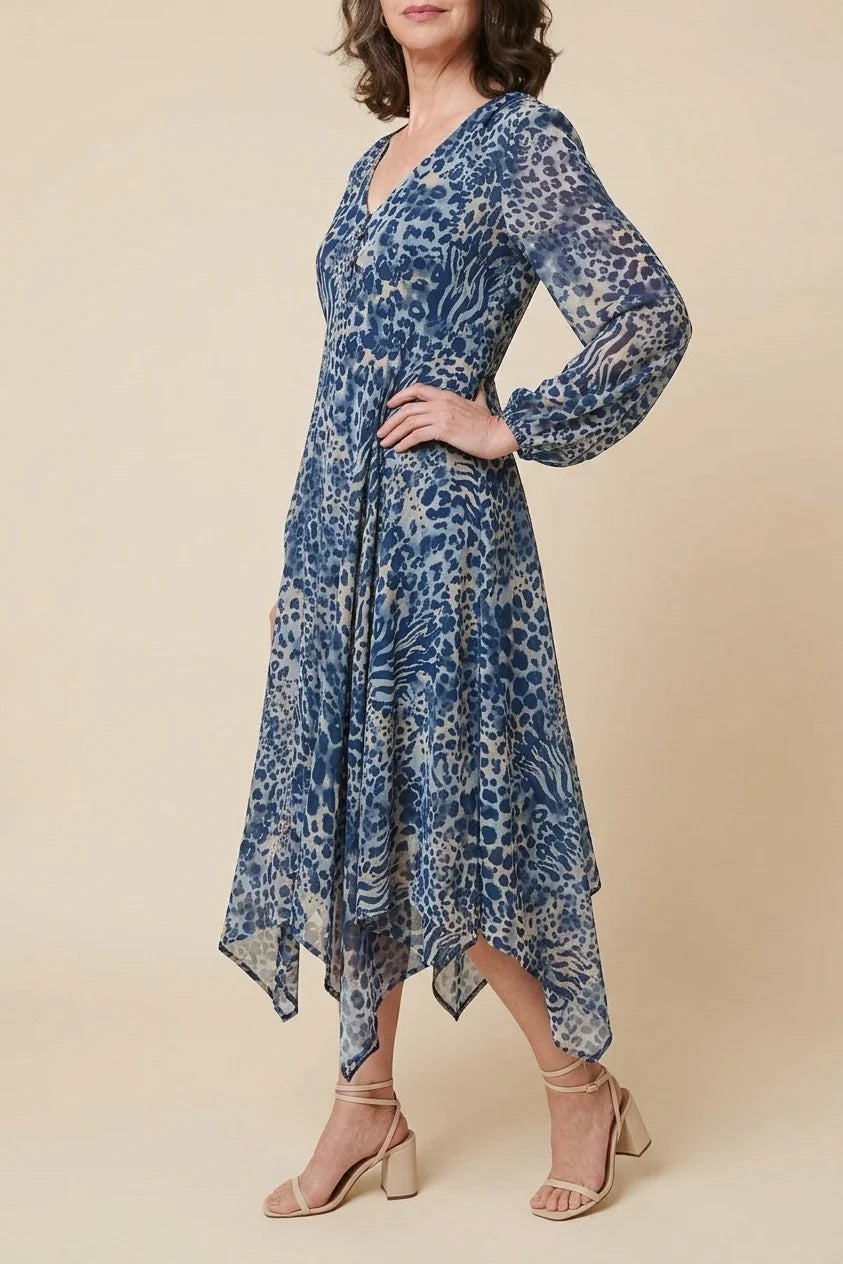 Animal Print Sheer Hanky Hem Midi Dress — variant_front