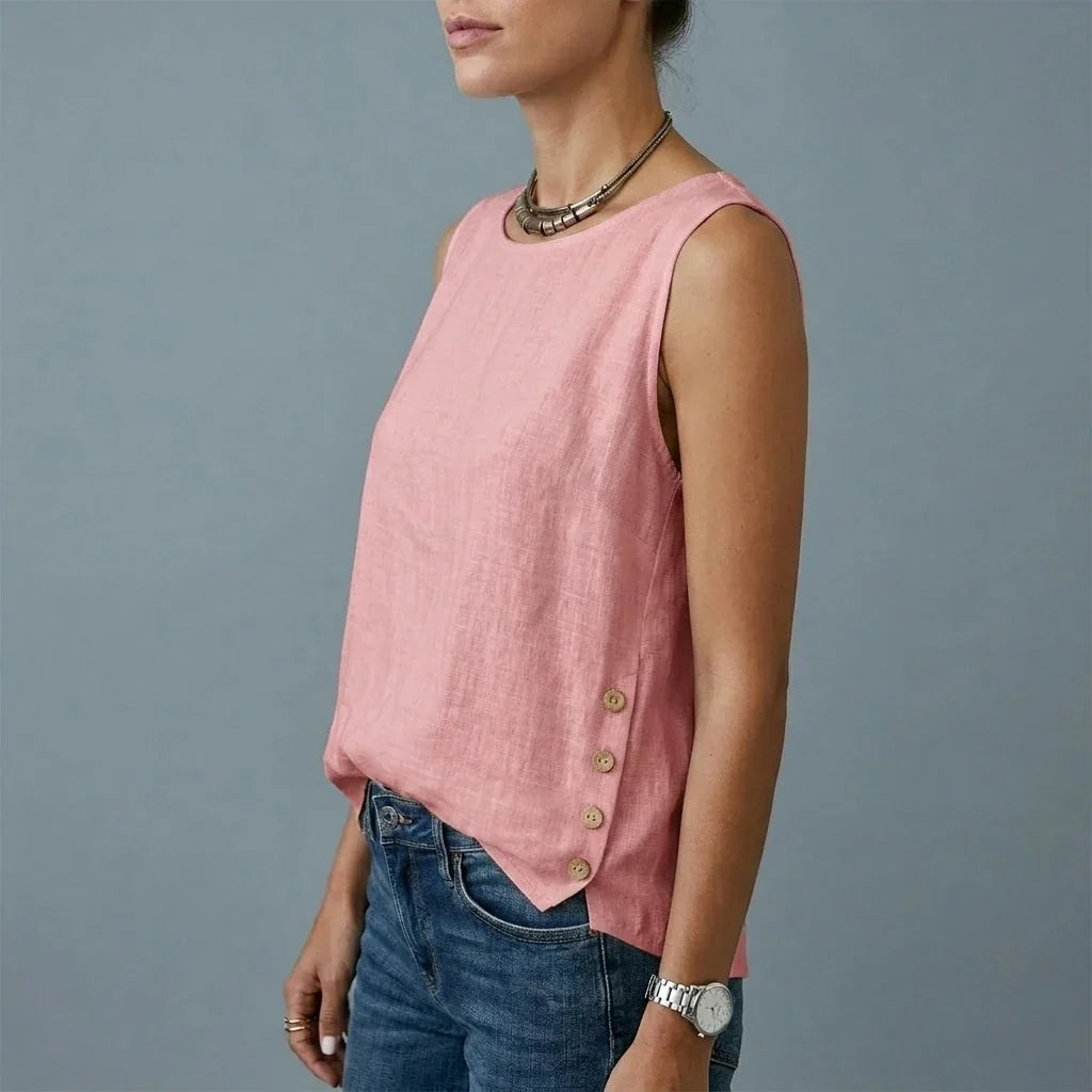 Casual Linen Tank Top with Button Side Detail — variant_front