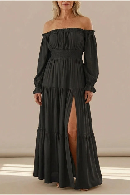 Aveline | Off Shoulder Long Sleeve Smocked Maxi Dress — variant_front