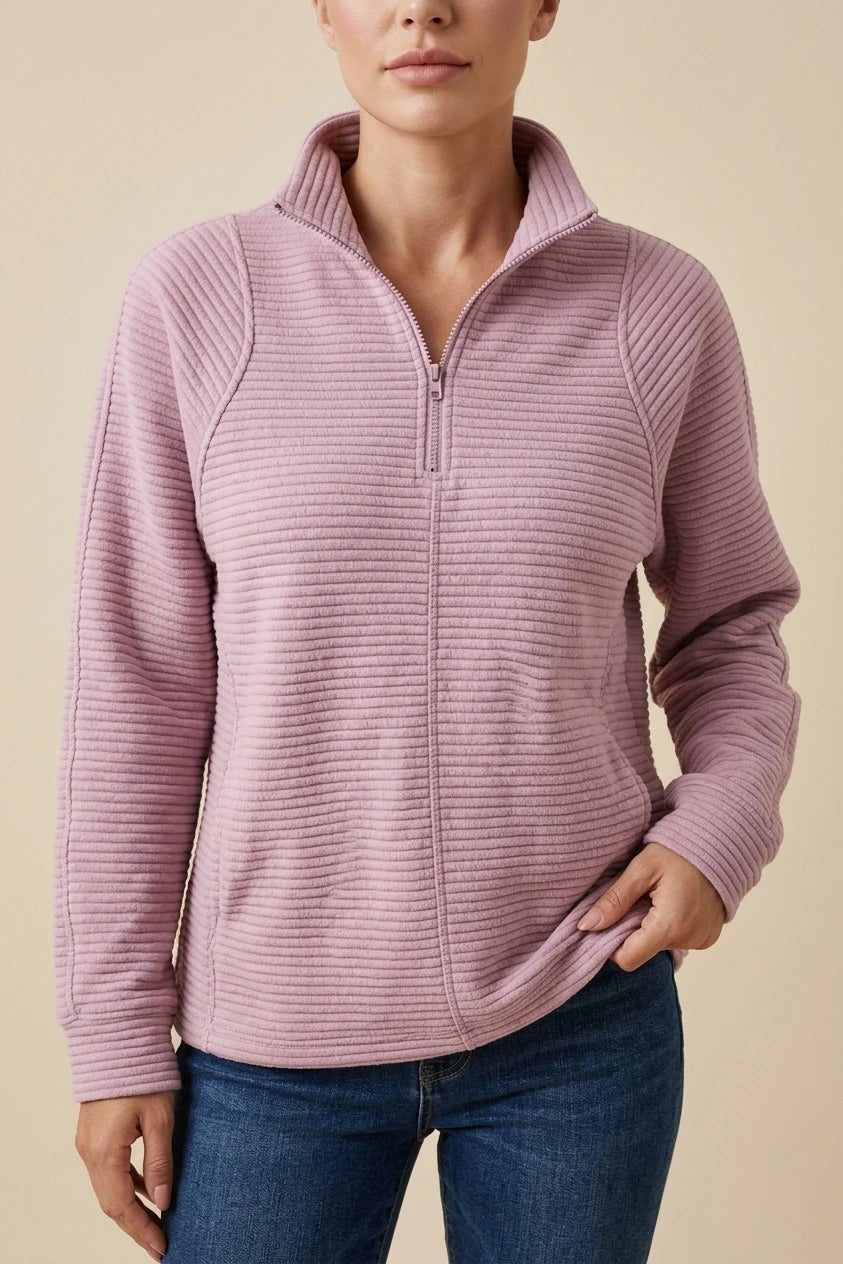 Women's Ribbed Half-Zip Fleece Jumper Relaxed Fit — variant_front