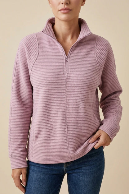 Women's Ribbed Half-Zip Fleece Jumper Relaxed Fit — variant_front