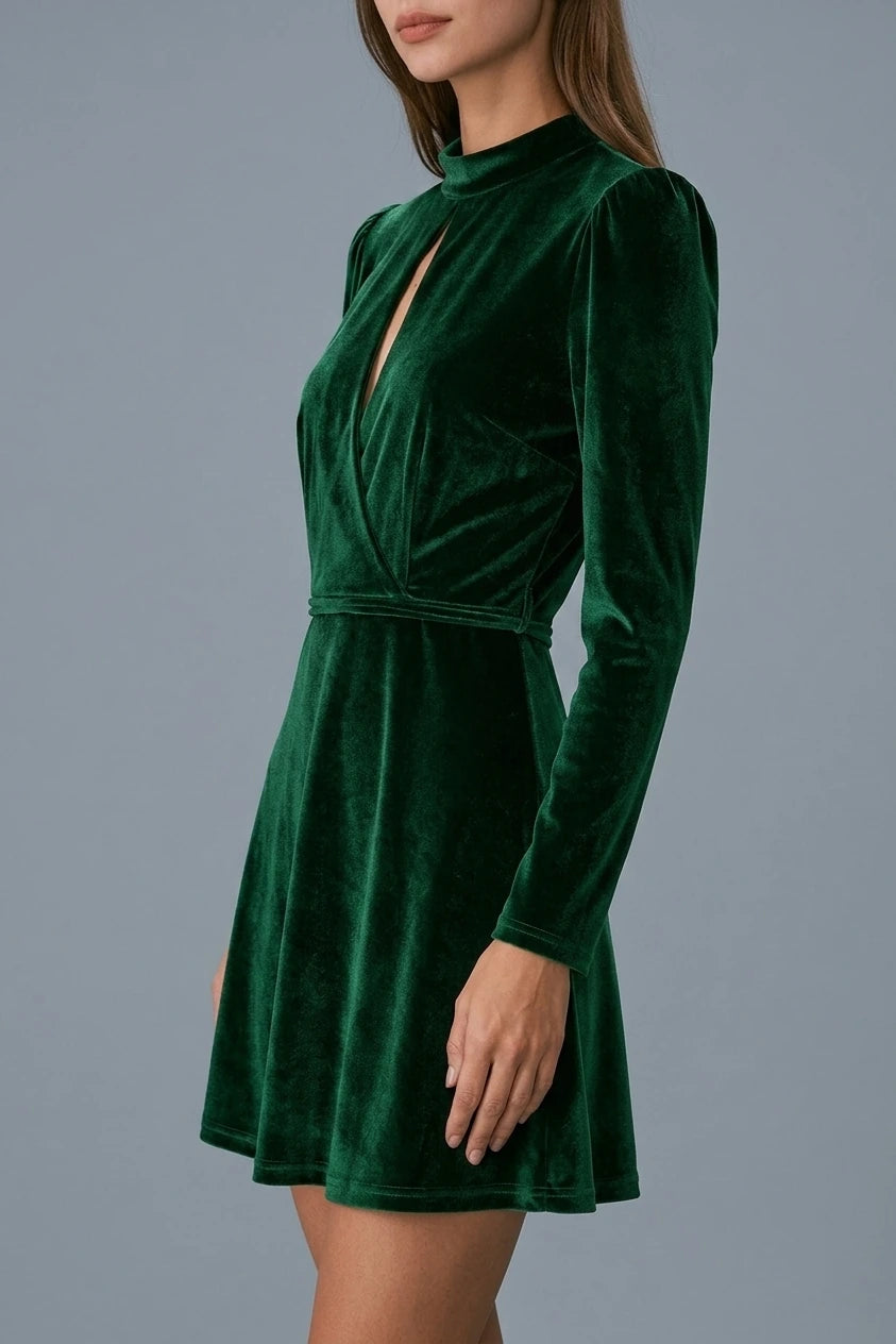 The Green Stand Cut Out Velvet Mini Dress — variant_front