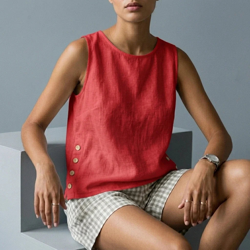 Casual Linen Tank Top with Button Side Detail — variant_front