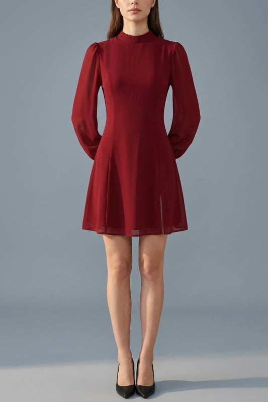 Red Mock Neck See-Through Mini Dress — variant_front