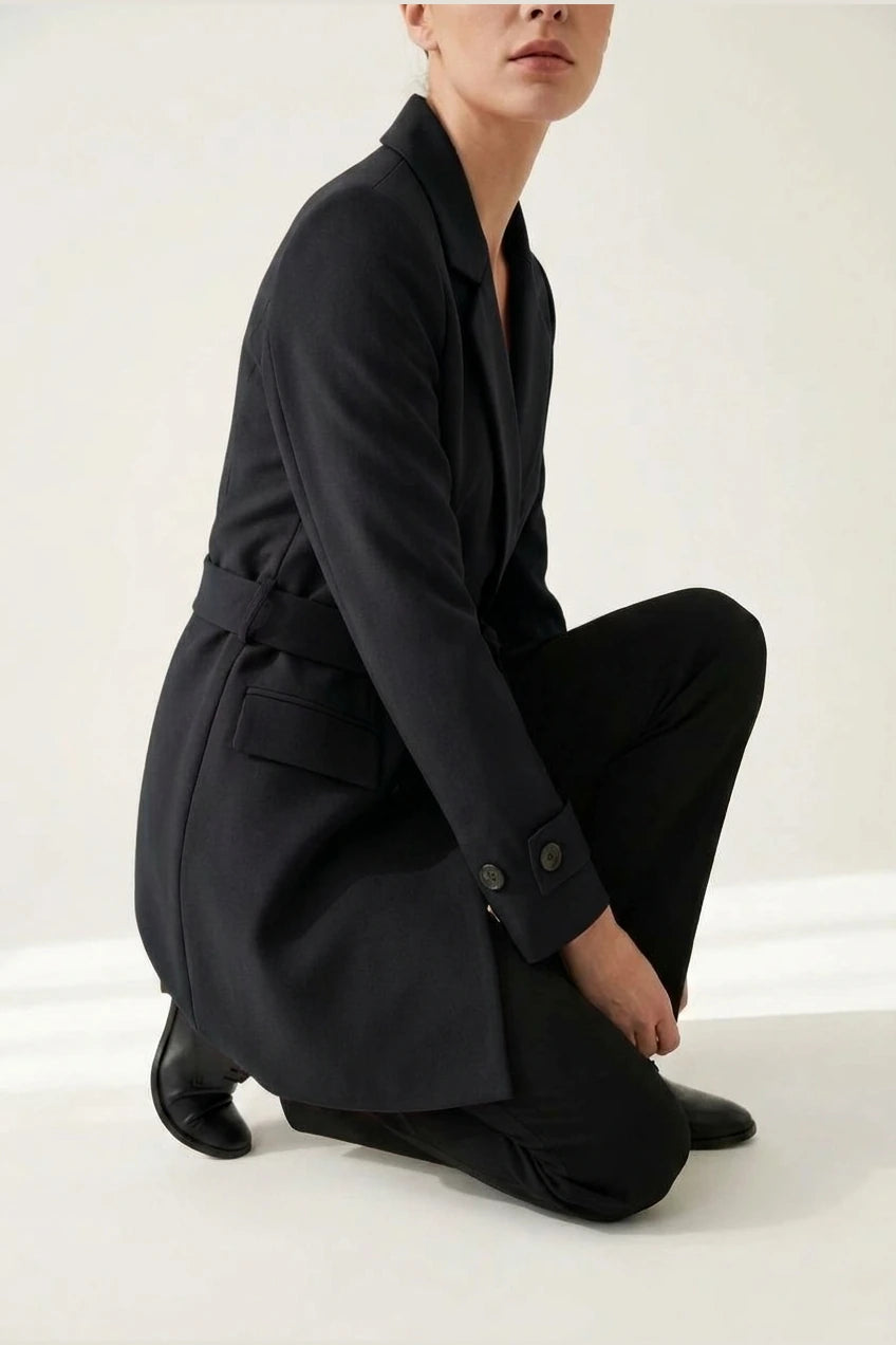 Women's Blazer Coat with Belt and Button Cuff Detail — variant_front