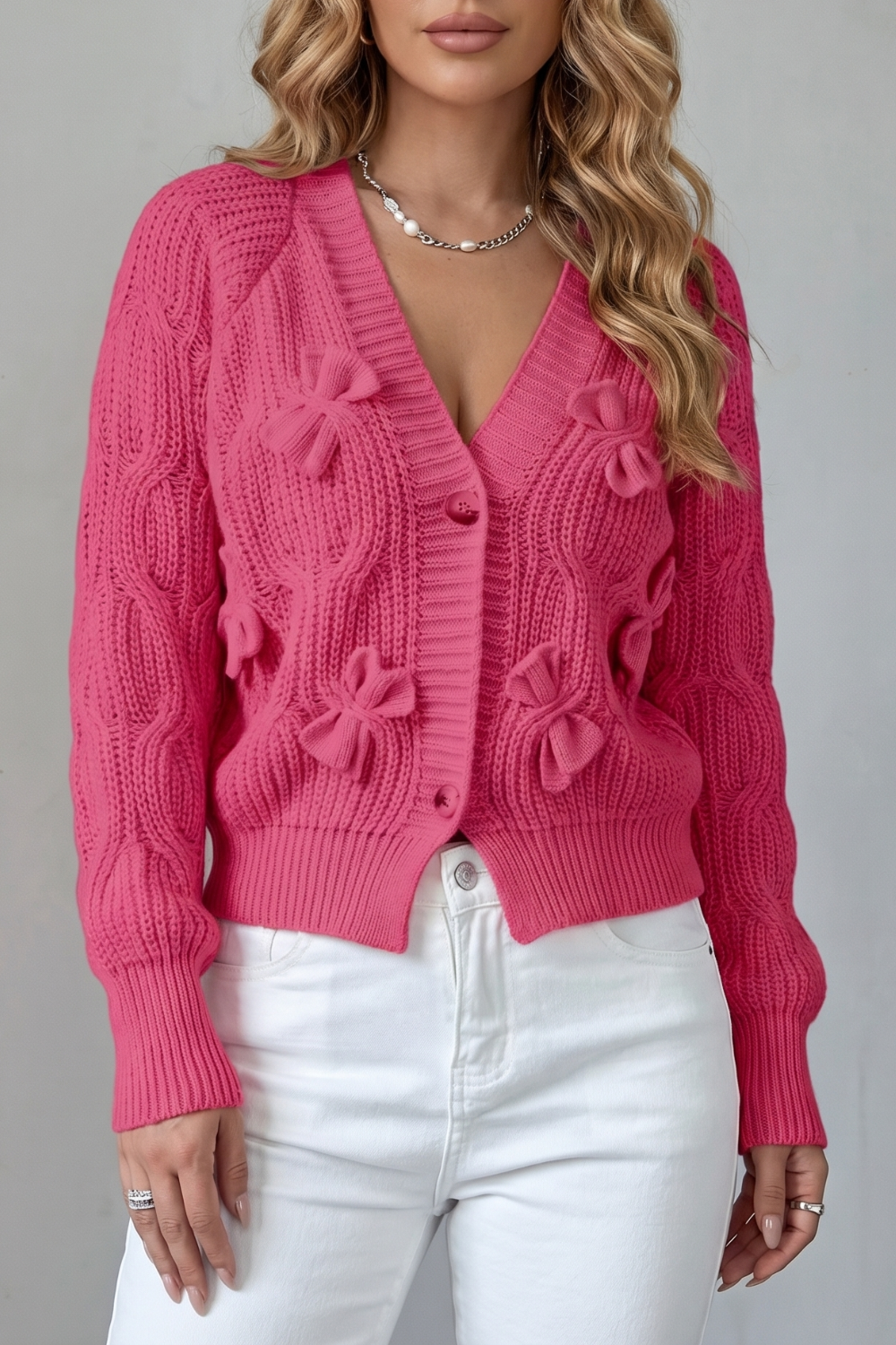 Bellavira – Bow knit texture – Cardigan-10757700747607-OLVIA ROSE LONDON