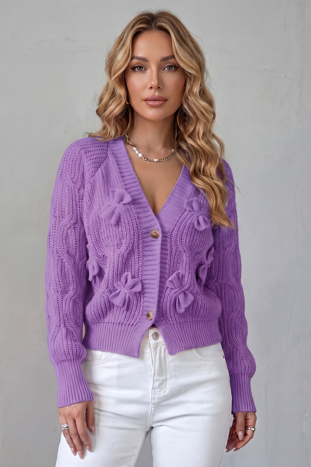 Bellavira – Bow knit texture – Cardigan-10757700747607-OLVIA ROSE LONDON