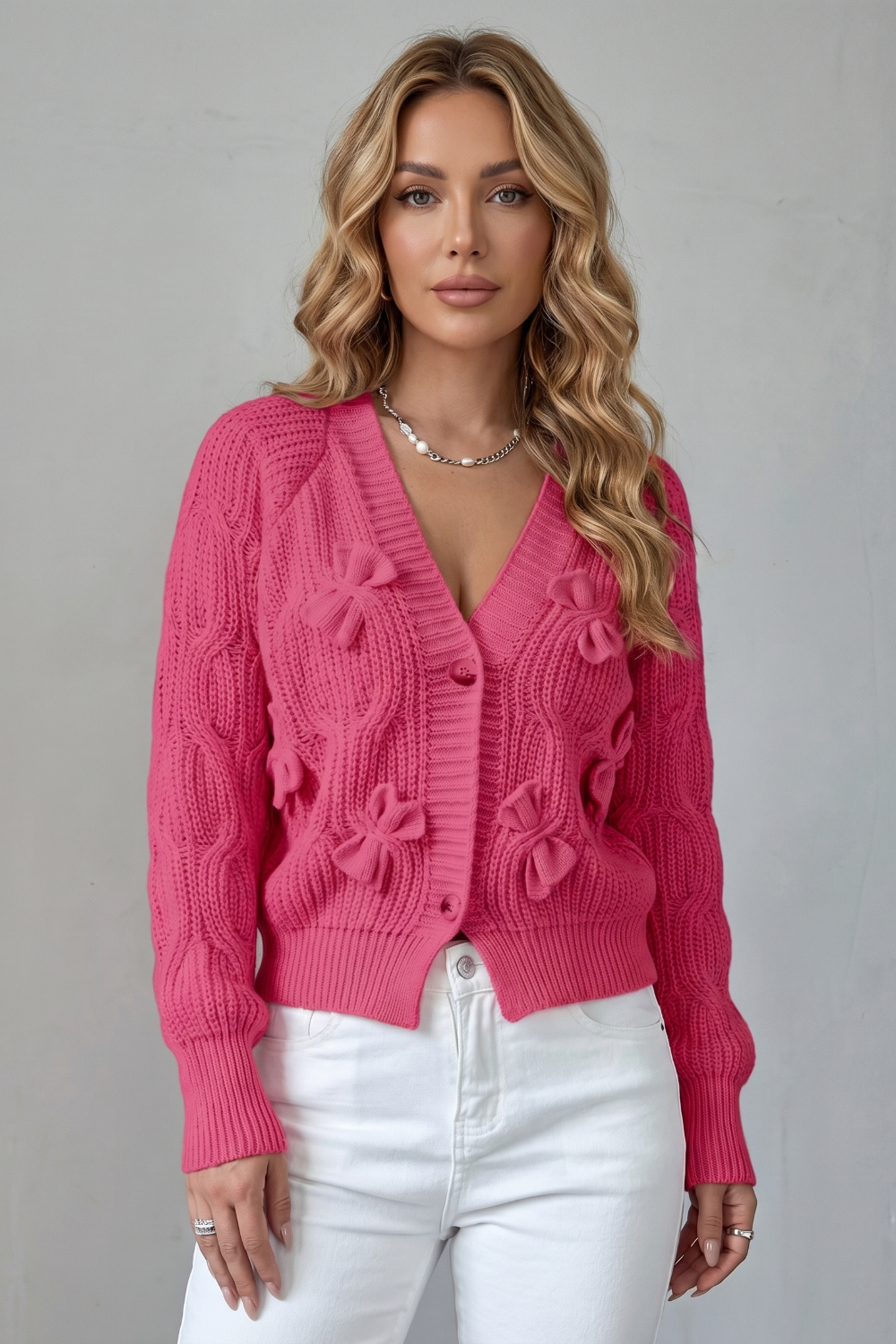 Bellavira – Bow knit texture – Cardigan-10757700747607-OLVIA ROSE LONDON
