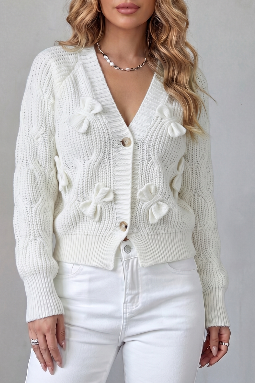 Bellavira – Bow knit texture – Cardigan-10757700747607-OLVIA ROSE LONDON