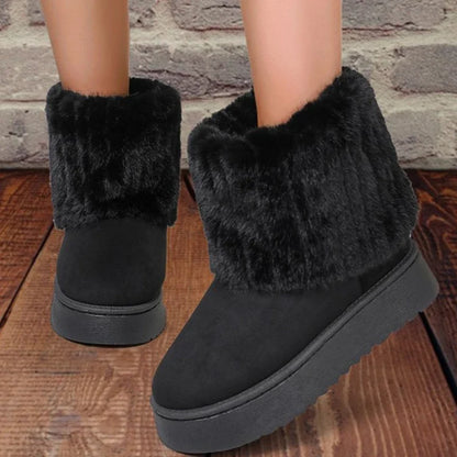 Women's Plush Slip-On Mid-Heel Boots – Vesparane