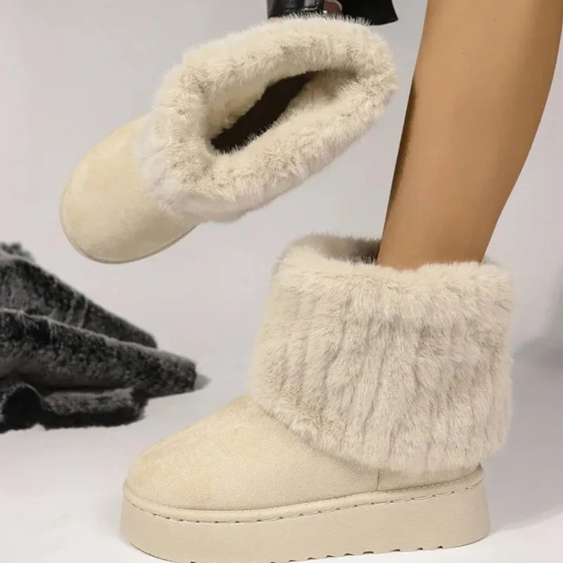 Women's Plush Slip-On Mid-Heel Boots – Vesparane