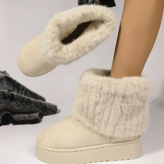 Women's Plush Slip-On Mid-Heel Boots – Vesparane