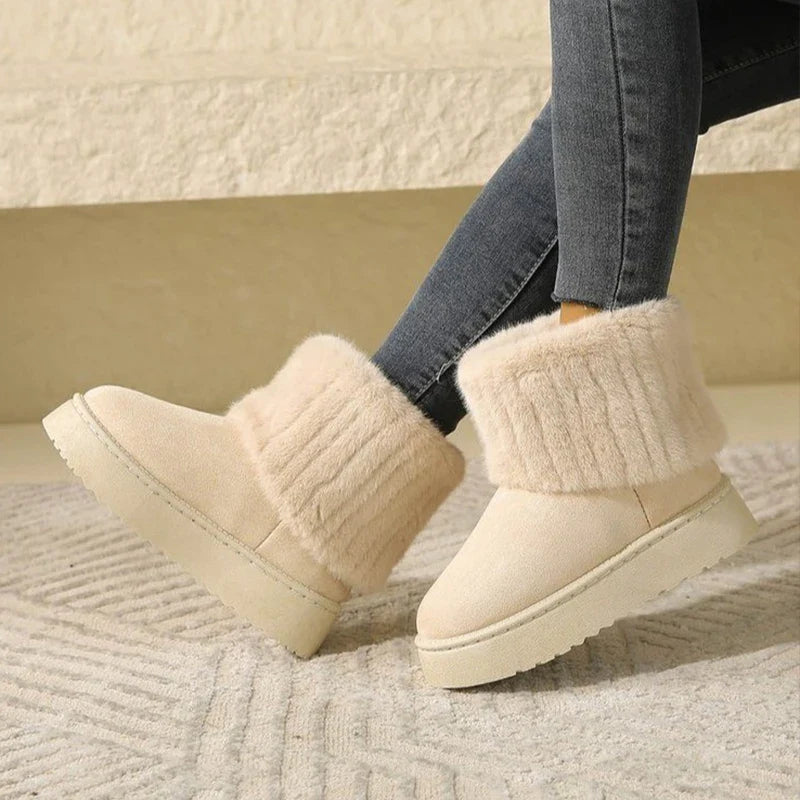 Women's Plush Slip-On Mid-Heel Boots – Vesparane