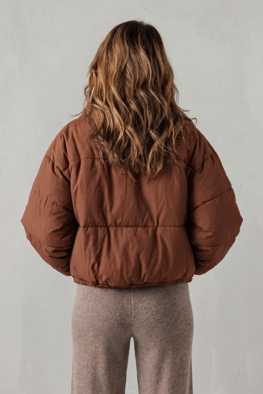 Cropped Hooded Puffer Jacket with Drawstring Hem