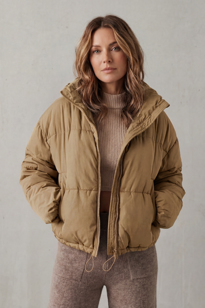 Cropped Hooded Puffer Jacket with Drawstring Hem