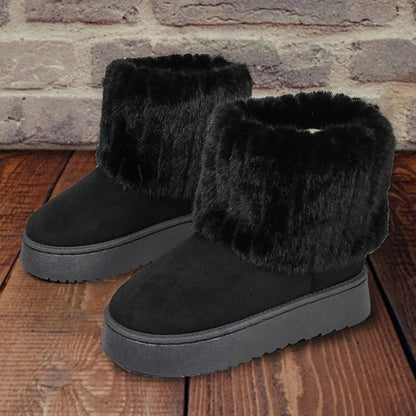 Women's Plush Slip-On Mid-Heel Boots – Vesparane