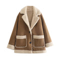 Women's Faux Shearling Jacket with Contrast Panels