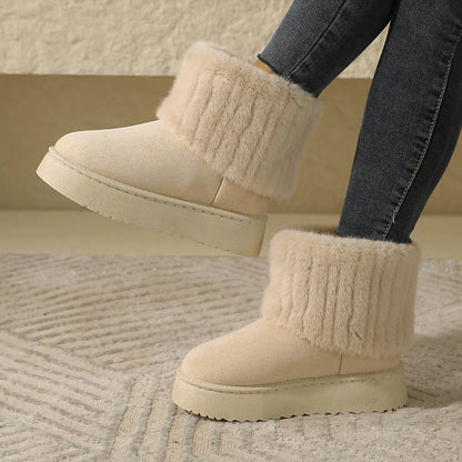 Women's Plush Slip-On Mid-Heel Boots – Vesparane