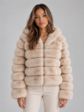 Women’s Faux Fur Hooded Jacket – Cropped Plush Winter Coat