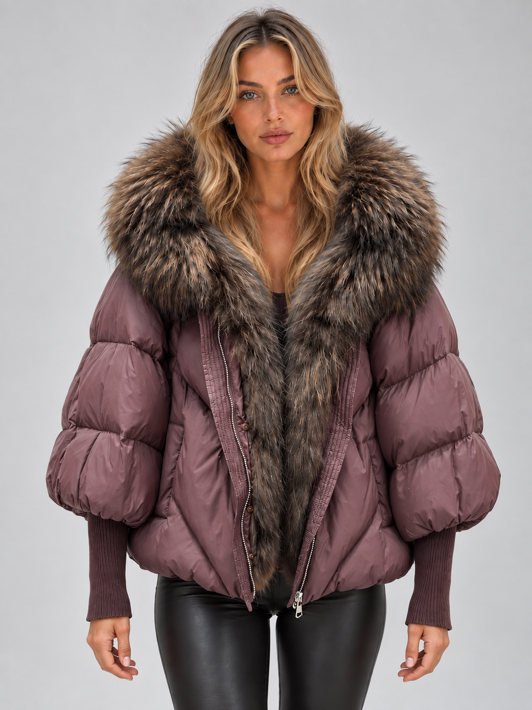 Women’s Faux Fur Hooded Puffer Jacket – Oversized Padded Winter Coat