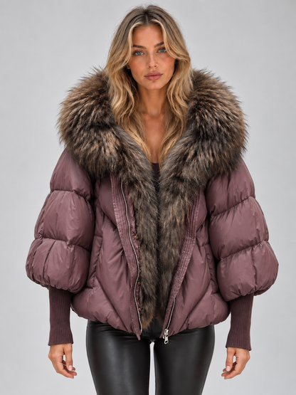 Women’s Faux Fur Hooded Puffer Jacket – Oversized Padded Winter Coat