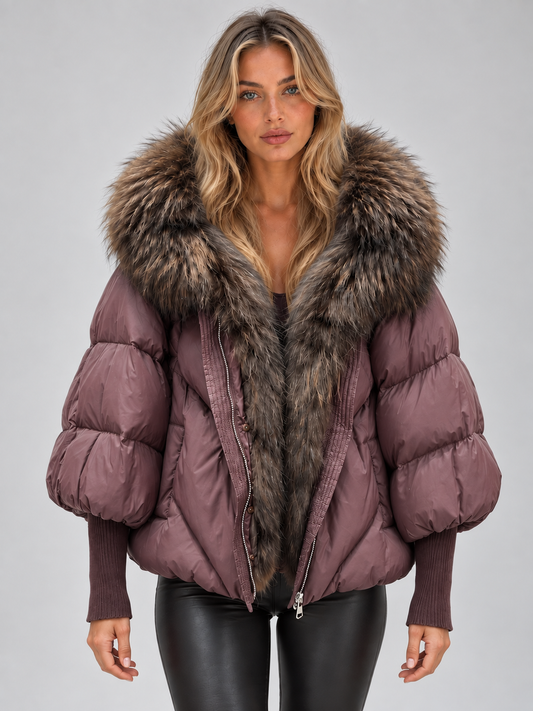 Women’s Faux Fur Hooded Puffer Jacket – Oversized Padded Winter Coat