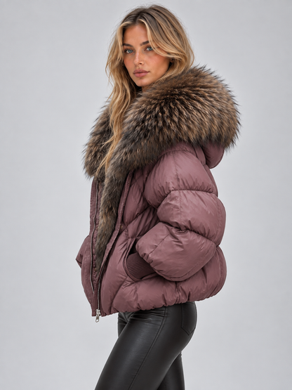 Women’s Faux Fur Hooded Puffer Jacket – Oversized Padded Winter Coat
